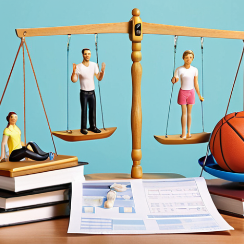 Home 21 **
`A balanced scale depicting work documents on one side and leisure activities (family, sports, hobbies) on the other, in a bright and inviting style, showcasing the concept of work-life balance. Focus on harmony and equal representation.`
**