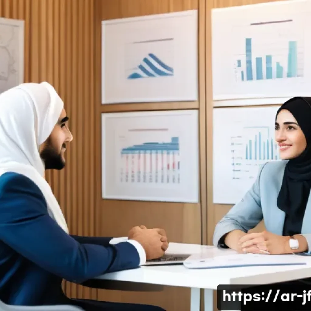인지적 자원 관리의 대인 관계 기술 - A professional Middle Eastern man and woman sitting across from each other at a modern office table,...