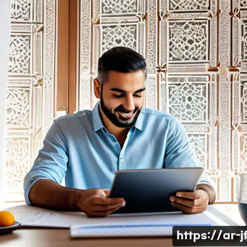 워크 라이프 밸런스와 인지적 자원 - A modern, bright home office with an Arab man in smart casual attire thoughtfully organizing a prior...
