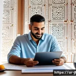 Home 20 워크 라이프 밸런스와 인지적 자원 - A modern, bright home office with an Arab man in smart casual attire thoughtfully organizing a prior...