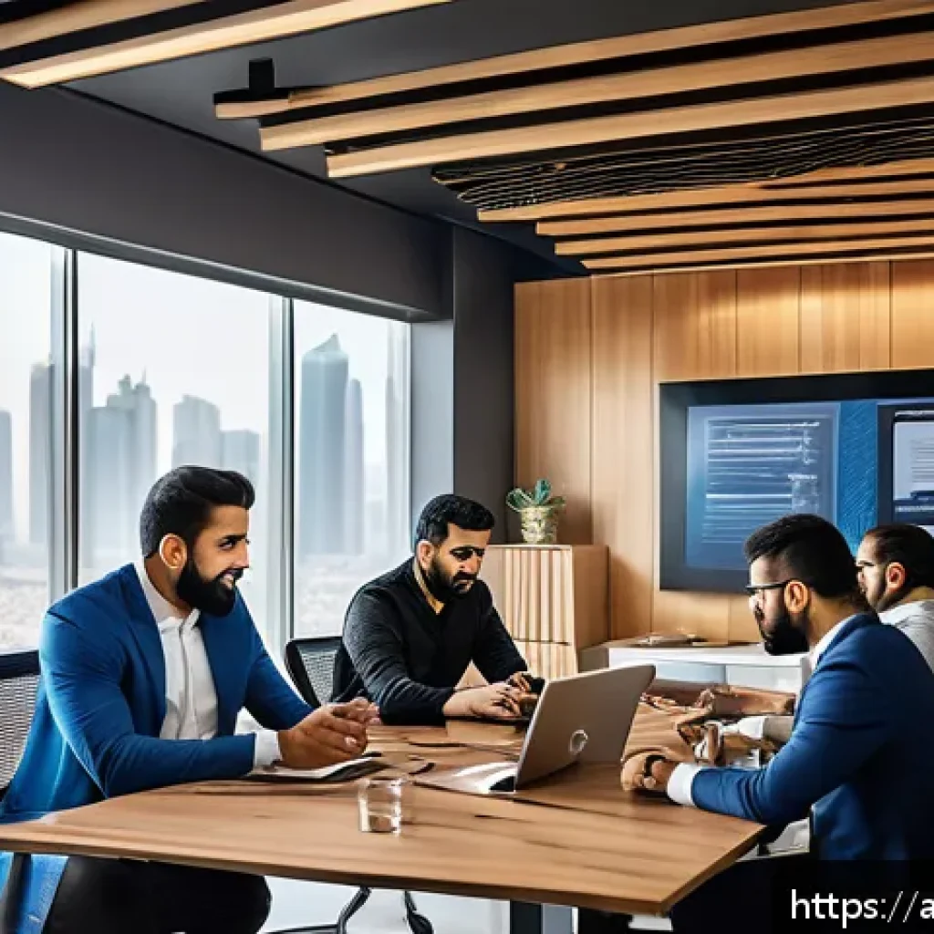 직장 내 인지적 자원 관리 워크숍 - A modern Arab office environment showcasing diverse professionals engaged in a lively knowledge-shar...