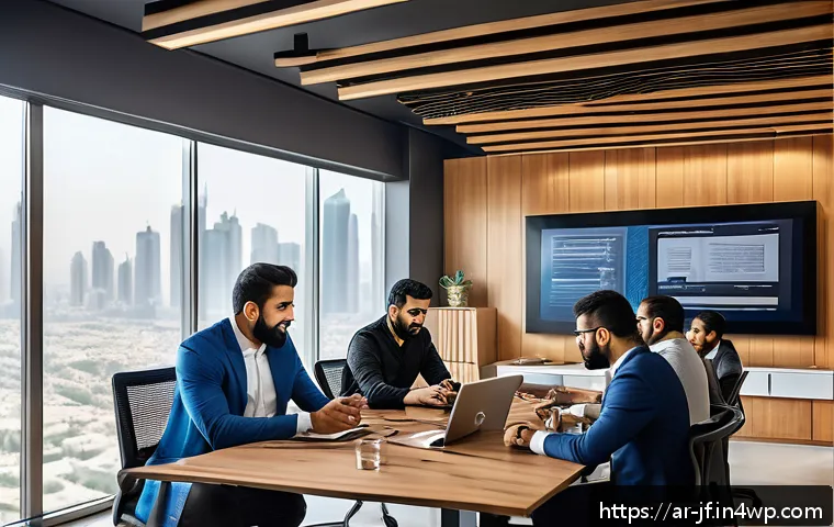 직장 내 인지적 자원 관리 워크숍 - A modern Arab office environment showcasing diverse professionals engaged in a lively knowledge-shar...