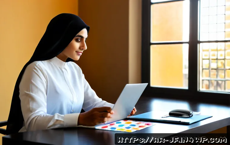 업무 스트레스와 인지적 자원 관리 - Photorealistic modern Middle Eastern office scene, Arab professional in modest business attire sitti...